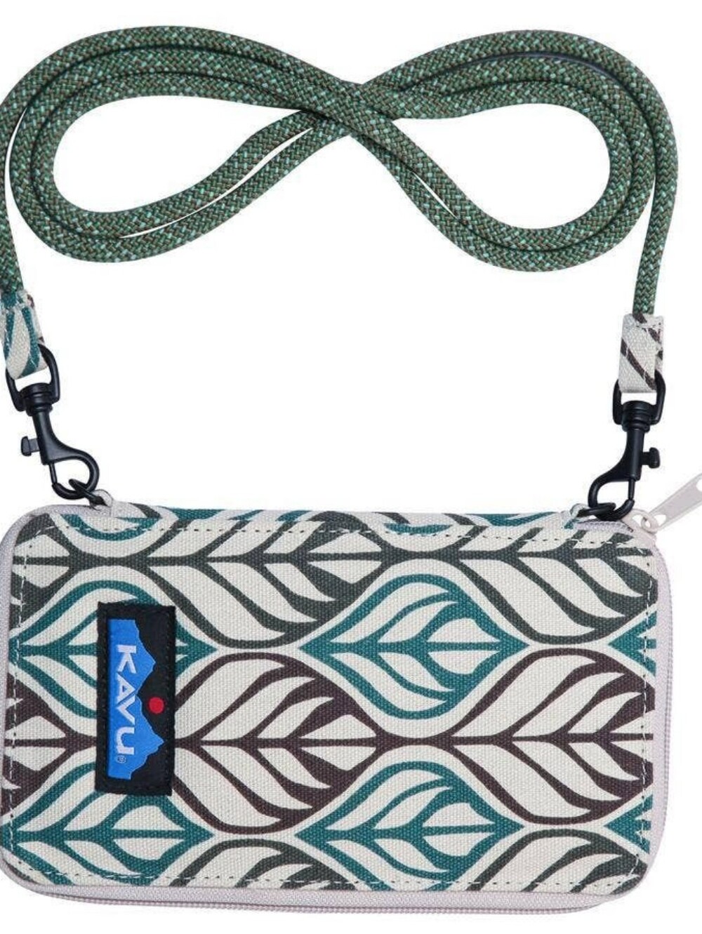 KAVU Go Time Bi-Fold Crossbody Wallet in the "Forest Deco" Pattern
